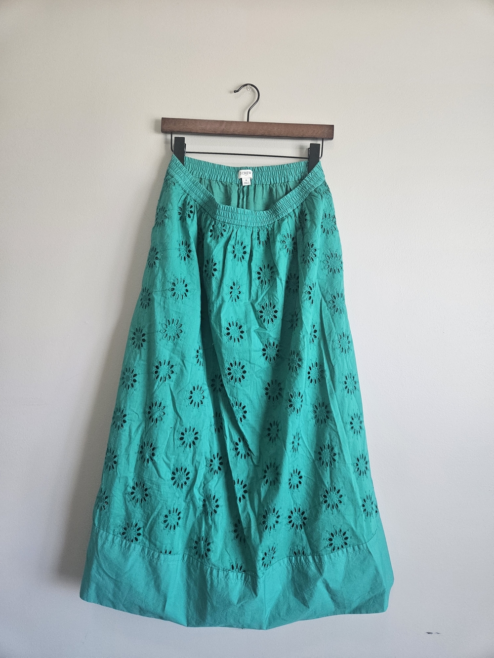 J.Crew Emerald Green Eyelet Maxi Skirt Elastic Waist Size Small